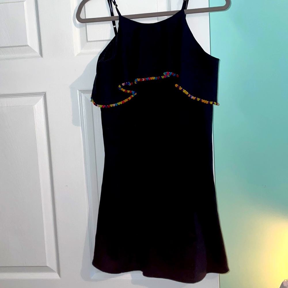 Black Party Dress with Colorful PomPoms